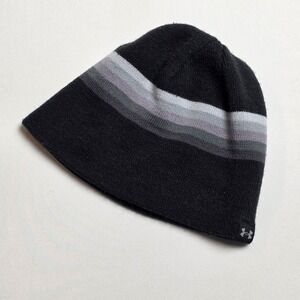 Under Armour Hat Youth One Size Black Acrylic Beanie Cap Knitted Stretch Outdoor
